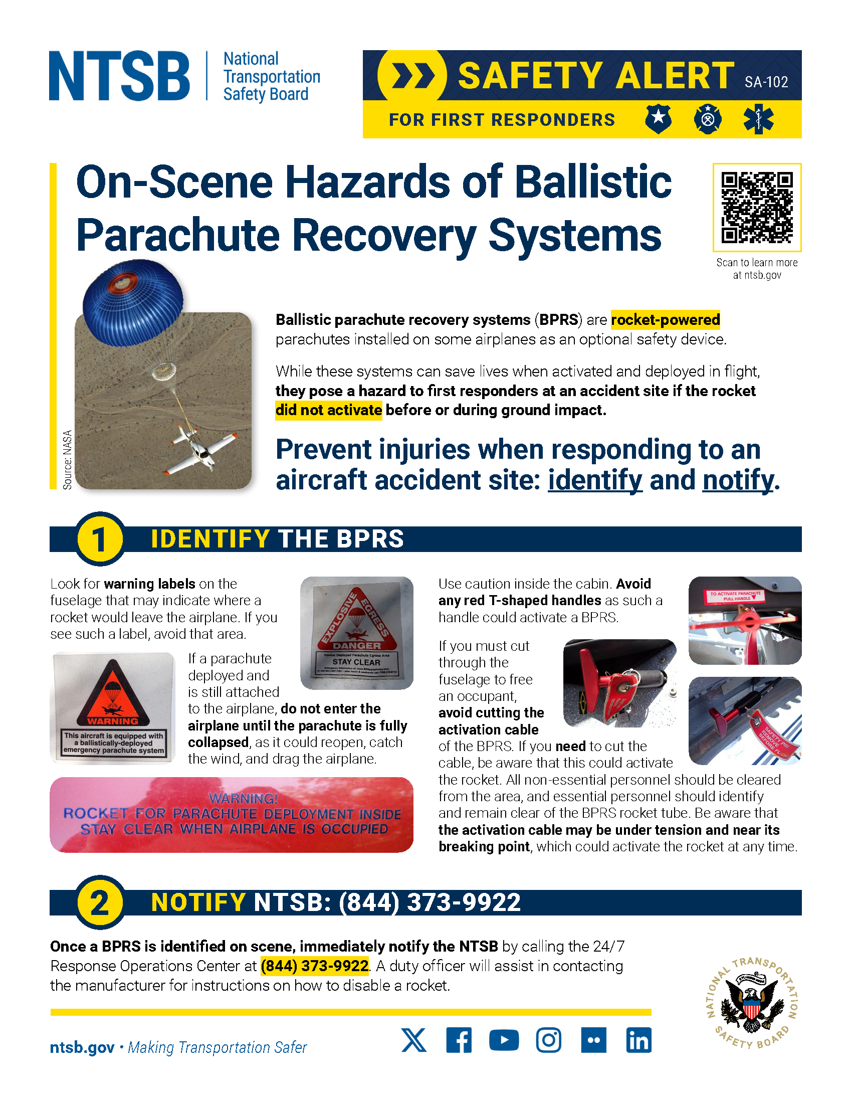 Image of On-Scene Hazards of Ballistic Parachute Recovery Systems poster.